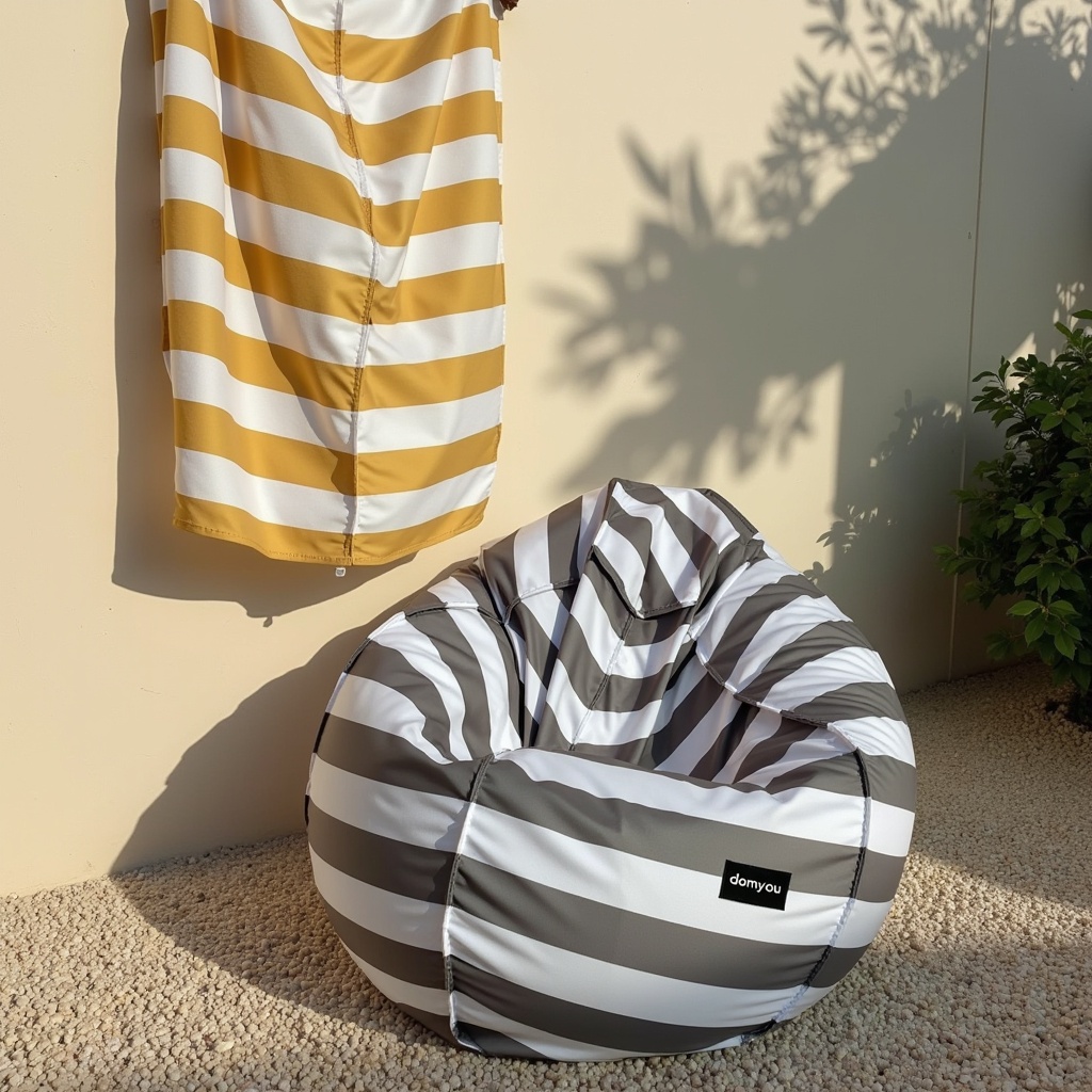 Pufa Worek Beżowa W Pasy Do Ogrodu SACO z Do Ogrodu w kolorze Beżowa W Pasy, widok z przodu.jpeg