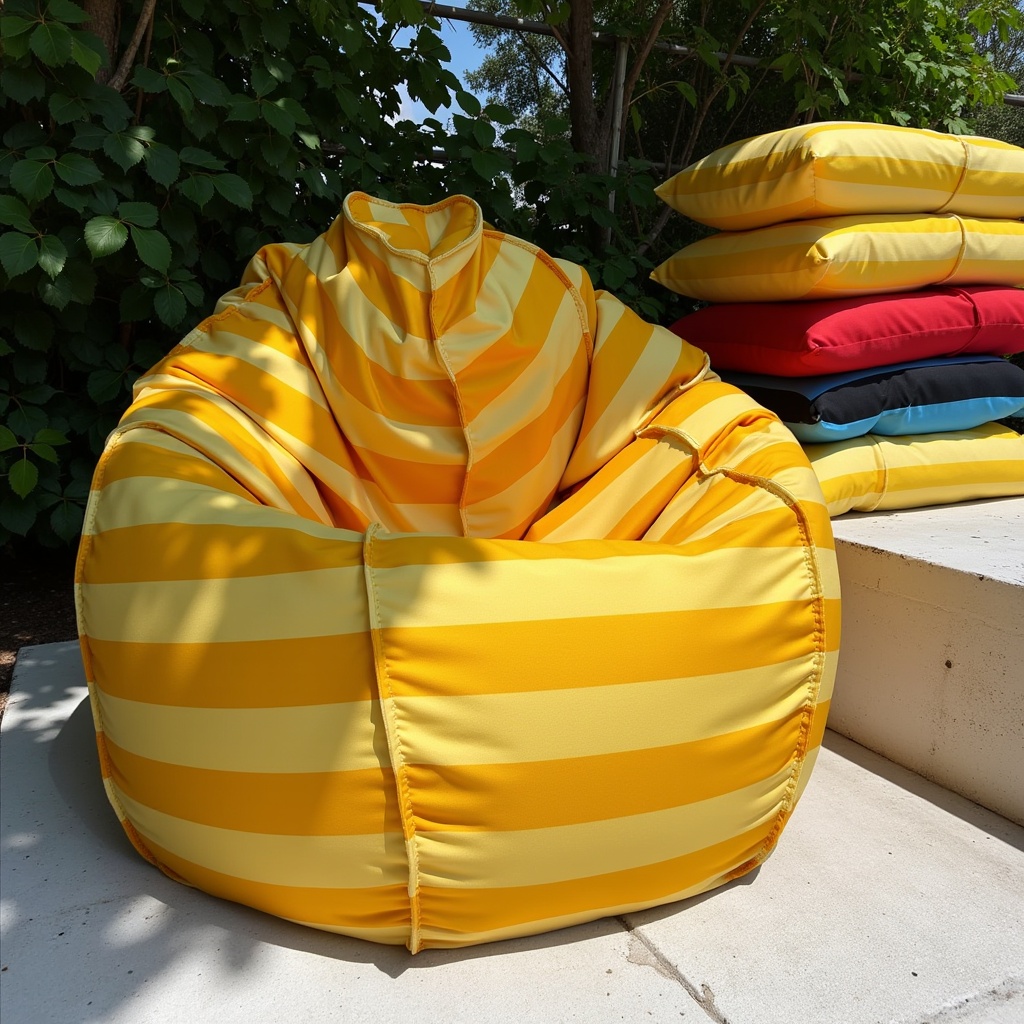 Pufa Worek Beżowa W Pasy Do Ogrodu SACO z Do Ogrodu w kolorze Beżowa W Pasy, widok z przodu.jpeg