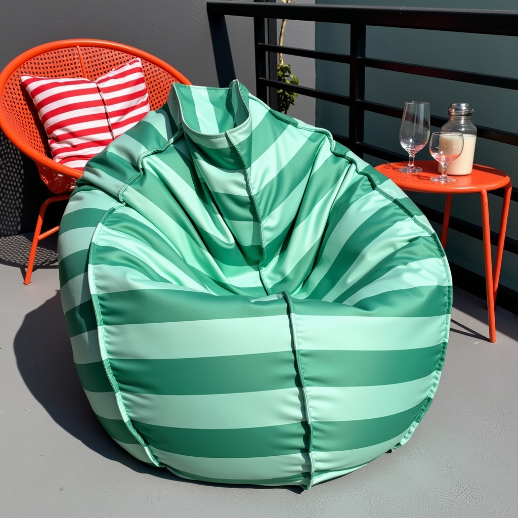 Pufa Worek Beżowa W Pasy Do Ogrodu SACO z Do Ogrodu w kolorze Beżowa W Pasy, widok z przodu.jpeg