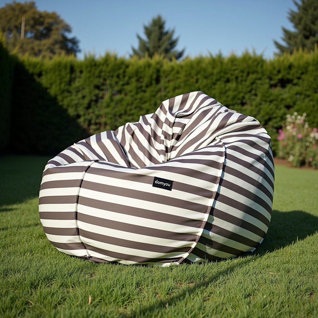 Pufa Worek Beżowa W Pasy Do Ogrodu SACO z Do Ogrodu w kolorze Beżowa W Pasy, widok z przodu.jpeg